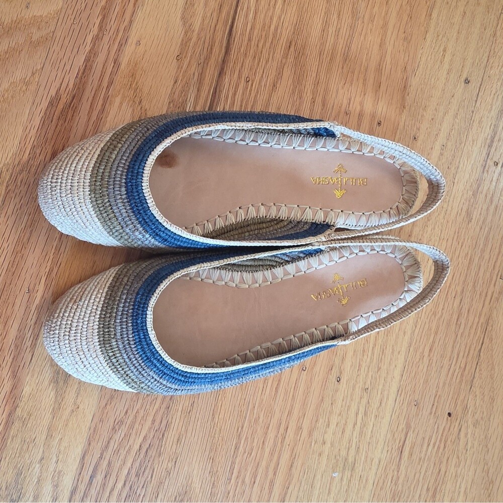 Bulibasha Handwoven Raffia Loafers Tan Woven Straw Flats Shoes Size 39 US 8.5
